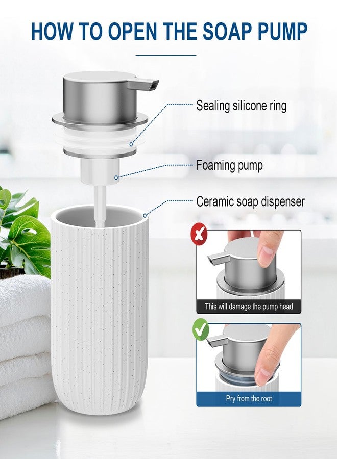 Dlirho Ceramic Foaming Soap Dispenser, 12 oz Bathroom Foam Hand Soap Dispenser, Refillable Lotion Soap Dispenser with Removable Pump for Kitchen Hand Wash Dispenser, Modern Home Decor(2Pack-Speckled White) - Image 4