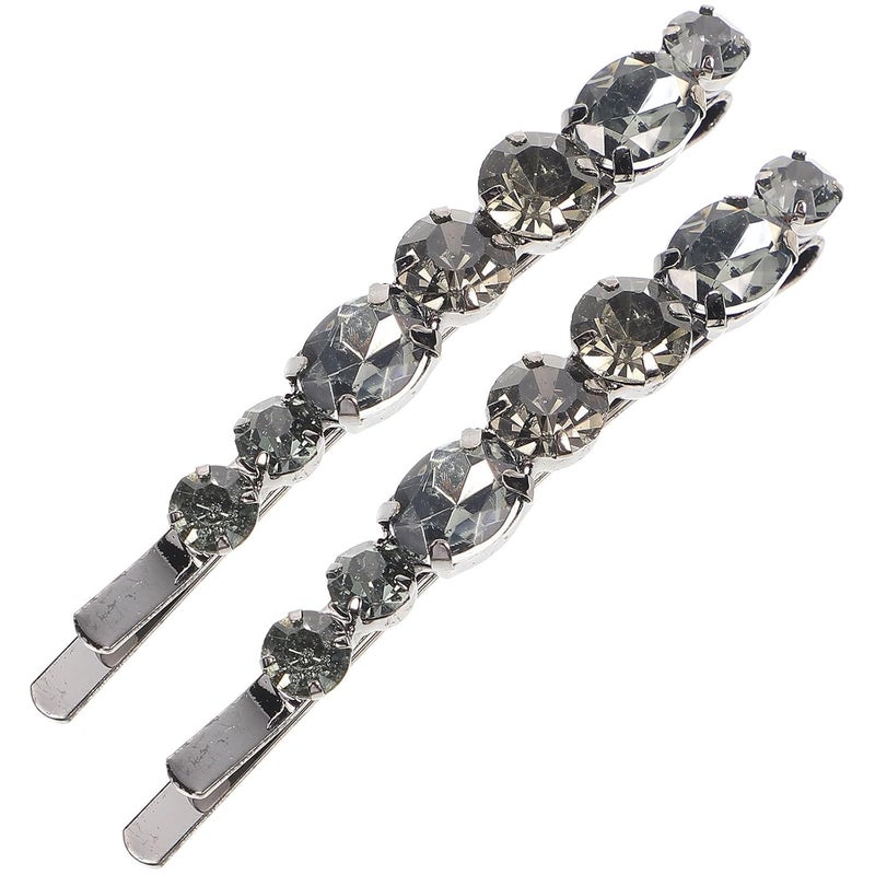 Lurrose 2pcs Crystal Bobby Pins Clear Rhinestone Decorative Hair Pin Bridal Headpieces Black