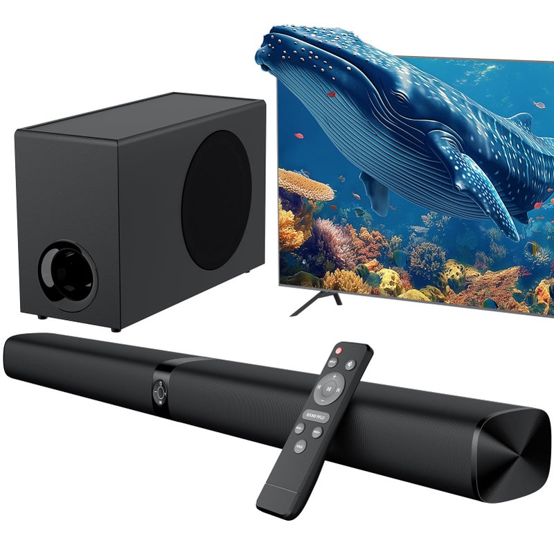 Assistrust Sound Bar with Subwoofer, 110W Sound Bar for Smart TV, with Deep Bass & Volume Boost & 3 Equalizer Modes, Bluetooth/ARC/Opt/AUX Connect, Detachable Soundbar for TV/PC/Gaming/Projectors - Image 1