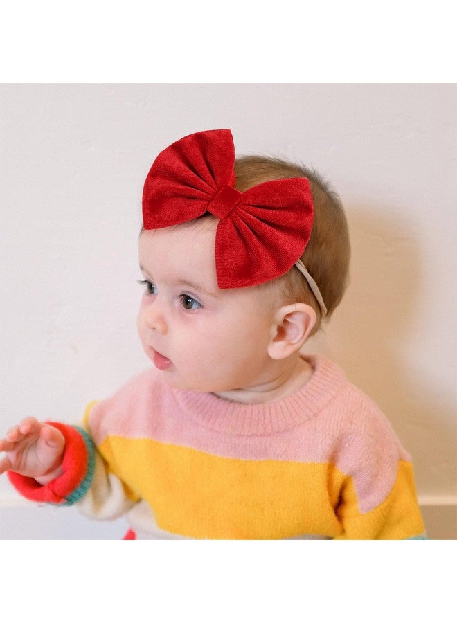 NCMAMA Velvet Baby Girls Headbands, Black Newborns Bows Elastic Nylon Hairbands For Infants Toddlers Hair Accessories,Pack Of 3 (Black+Red+Green) - Image 2