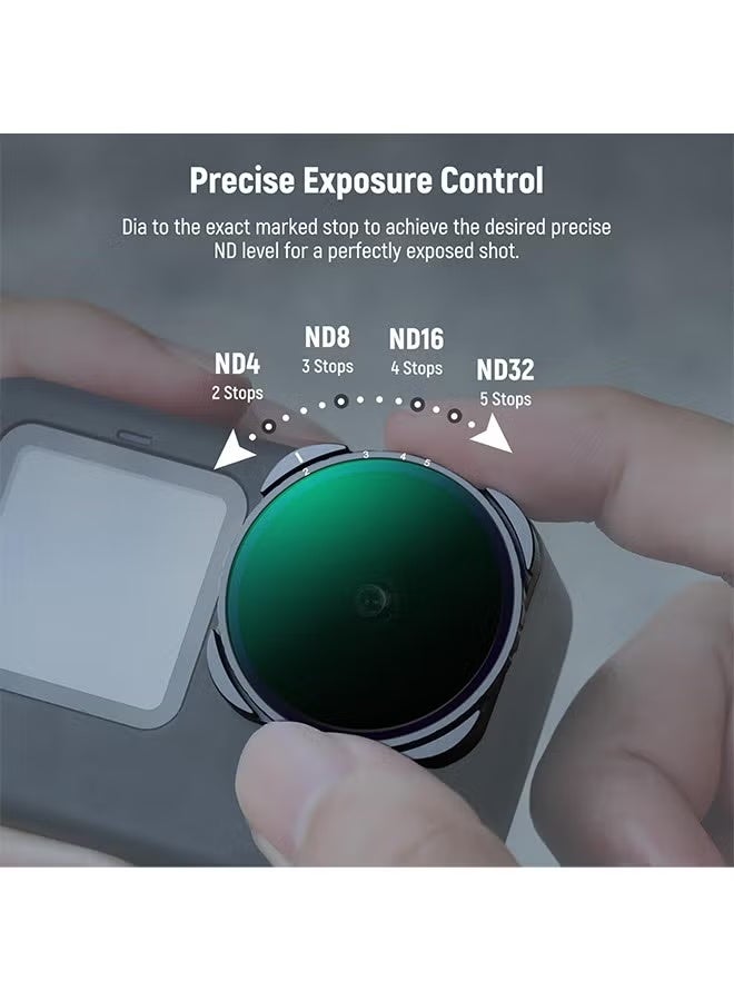 نيوير فلتر NEEWER المتغير ND4-ND32 متوافق مع GoPro 9 10 11 12 13، فلتر ND متغير 2-5 توقفات مع زجاج بصري عالي الدقة متعدد الطبقات وإطار نحيف، بدون نمط X - Image 5