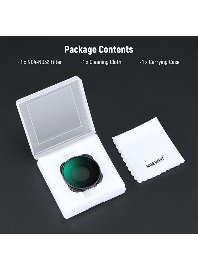 نيوير فلتر NEEWER المتغير ND4-ND32 متوافق مع GoPro 9 10 11 12 13، فلتر ND متغير 2-5 توقفات مع زجاج بصري عالي الدقة متعدد الطبقات وإطار نحيف، بدون نمط X - Image 2