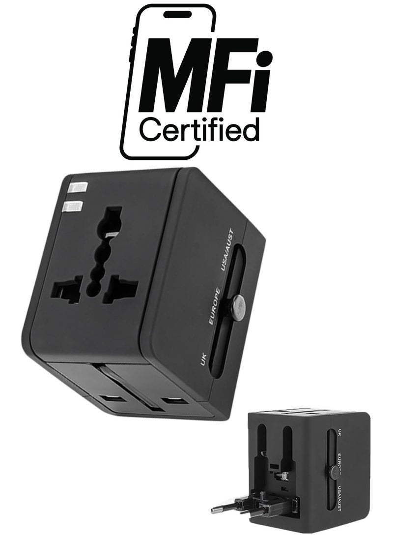 TYCOM travel adapter worldwide all in one universal power plug Adapter with Dual USB Ports for USA EU UK AUS Cell Phone Laptop (SKT-WY08-Black)  - Image 1