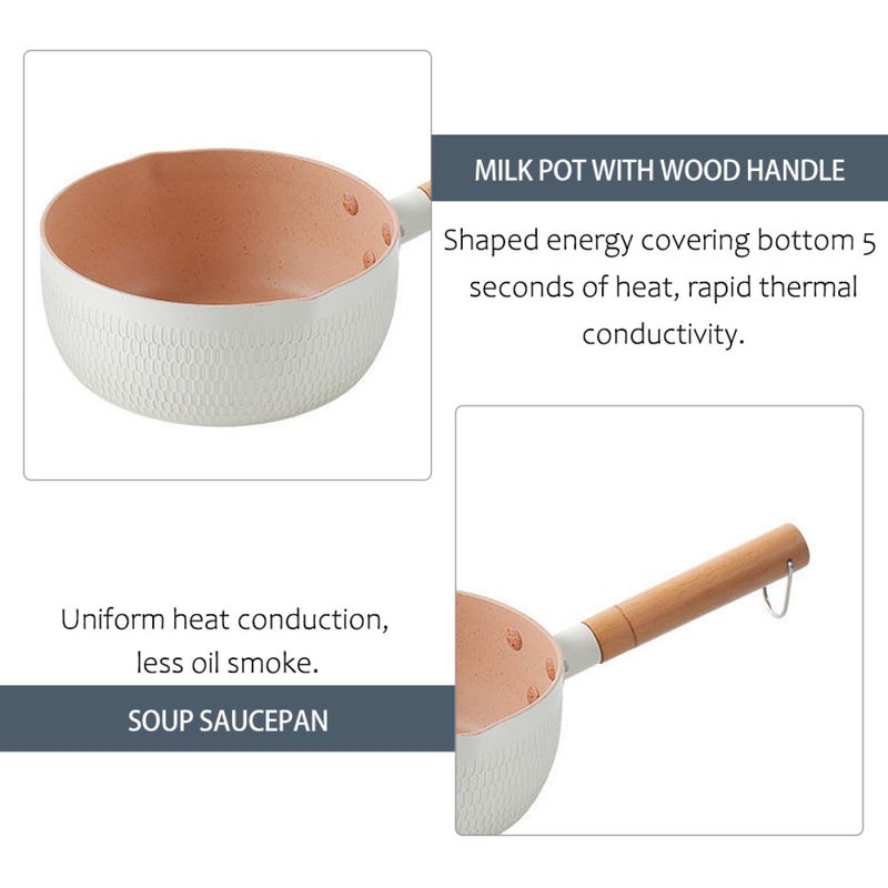 Japanese Style 2L Noodle Pot 18cm White Milk Pan Wood Handle Gas Electric Stovetop Saucepan For 2 3 People - Image 4