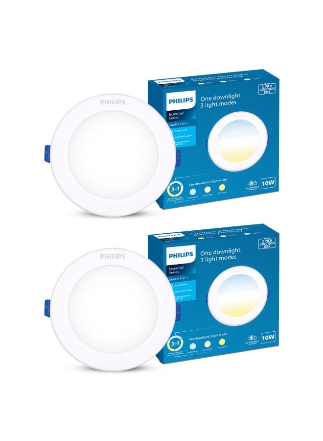 فيليبس إضاءة سفلية LED من فيليبس بولي كربونات 10 وات 3 ألوان في 1 | إضاءة سفلية LED Starfit 3 ألوان في 1 للمنزل والديكور | اللون: أبيض قابل للضبط، عبوة من قطعتين - Image 1