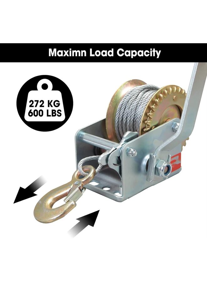 LAMAY Hand winch wire self-locking hand winch small lifting winch 1200 steel Silk rope winch,Capacity Manual Hand Crank Winch with 7m 600lbsSteel Cable - Image 5