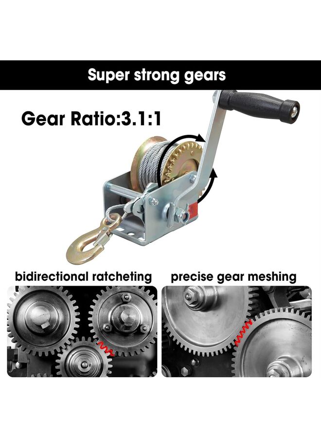 LAMAY Hand winch wire self-locking hand winch small lifting winch 1200 steel Silk rope winch,Capacity Manual Hand Crank Winch with 7m 600lbsSteel Cable - Image 4