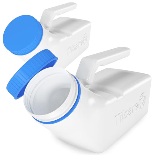Tilcare Urinals for Men Glow in The Dark Lid by Tilcare (2 Pack) - 32oz/1000mL Thick Plastic Mens Bedpan Bottle with Screw-on Lid - Spill Proof Urinary Chamber - Male Portable Travel Pee Bottles - Image 1