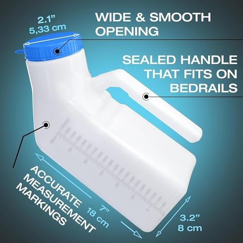 Tilcare Urinals for Men Glow in The Dark Lid by Tilcare (2 Pack) - 32oz/1000mL Thick Plastic Mens Bedpan Bottle with Screw-on Lid - Spill Proof Urinary Chamber - Male Portable Travel Pee Bottles - Image 5