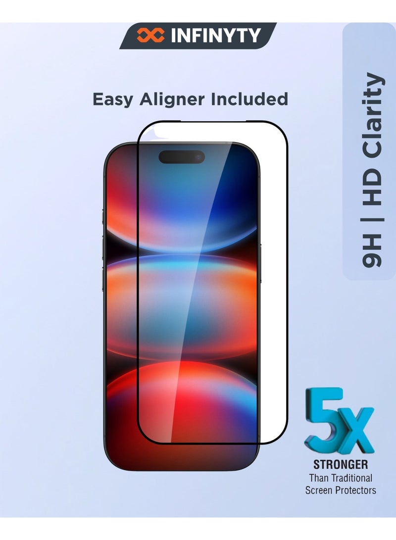 INFINYTY iPhone 17 Pro Max Ultra-Clear HD Tempered Glass with Aligner, Shield-X (Transparent) 9H Hardness, HD Clarity, Oleo+Hydrophobic Coating, Anti-Fingerprint, Case Friendly, Edge-to-Edge Coverage, Water-Resistant, Passed 5,000X Abrasion Durability Test - Image 1