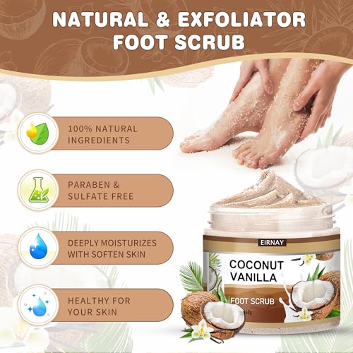EIRNAY Coconut & Vanilla Foot Soak Set - Salts, Foot File, Scrub & Urea Cream Pedicure Supplies for Dry, Cracked Feet - Foot Spa Pedicure Kit for Women Men - Image 3