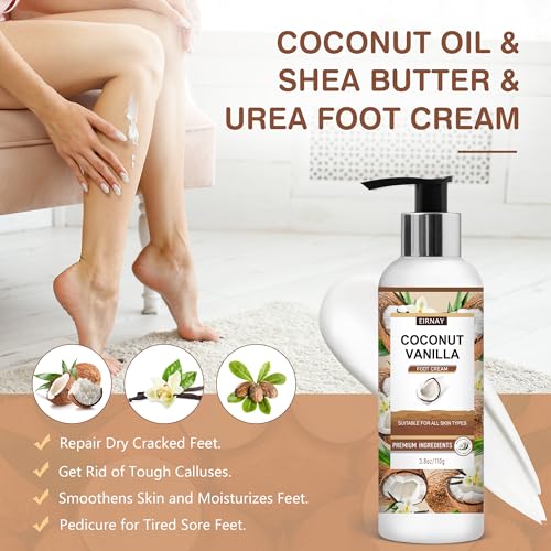 EIRNAY Coconut & Vanilla Foot Soak Set - Salts, Foot File, Scrub & Urea Cream Pedicure Supplies for Dry, Cracked Feet - Foot Spa Pedicure Kit for Women Men - Image 4