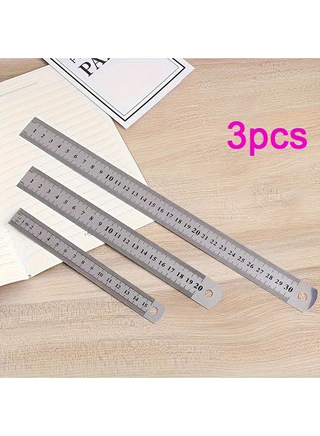 3pcs Stainless Steel Rulers Durable Precise Non Slip Backing 304 Steel For Professional Educational Use - Image 1