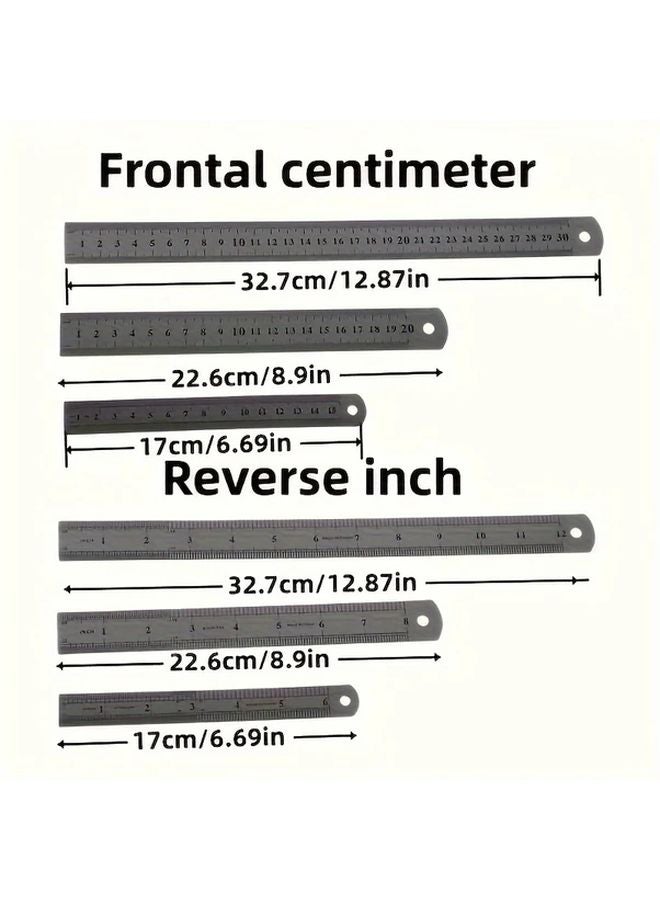 3pcs Stainless Steel Rulers Durable Precise Non Slip Backing 304 Steel For Professional Educational Use - Image 3