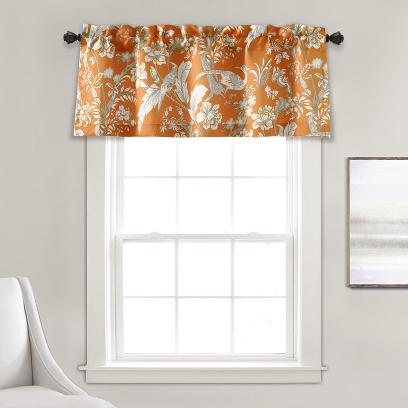 Lush Decor Dolores Light Filtering Valance Curtains Single 52 W x 18 L Orange Valances for Windows Vintage Valance Floral Coquette Decor - Image 2