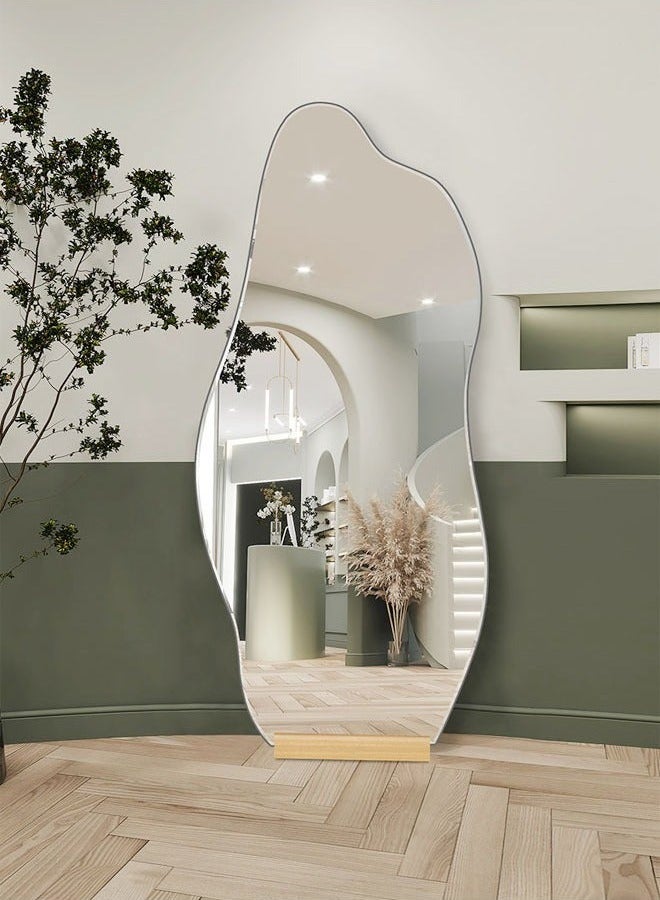 رافين مرآة بتصميم إسكندنافي حديث، كاملة الطول، معلقة أو متكئة على الحائط، مرآة غرفة نوم كبيرة، مرآة أرضية، مرآة زينة، مرآة مثبتة على الحائط، إطار خشبي، زاوية مستديرة، 48 × 158 سنتيمترًا - Image 1