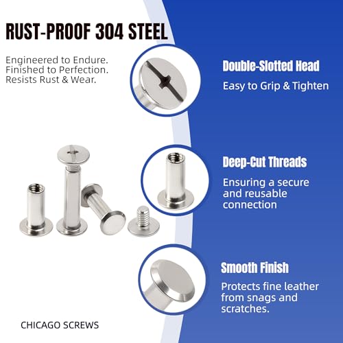 LBYNKY 115 Sets Chicago Screws Kit for Leather Crafts, 304 Stainless Steel Binding Screws Rivet, 8 Sizes (M5x4/5/6/8/10/12/15/20mm) Binding Post with Tools for DIY Projects, Belts, Books & Repairs - Image 5