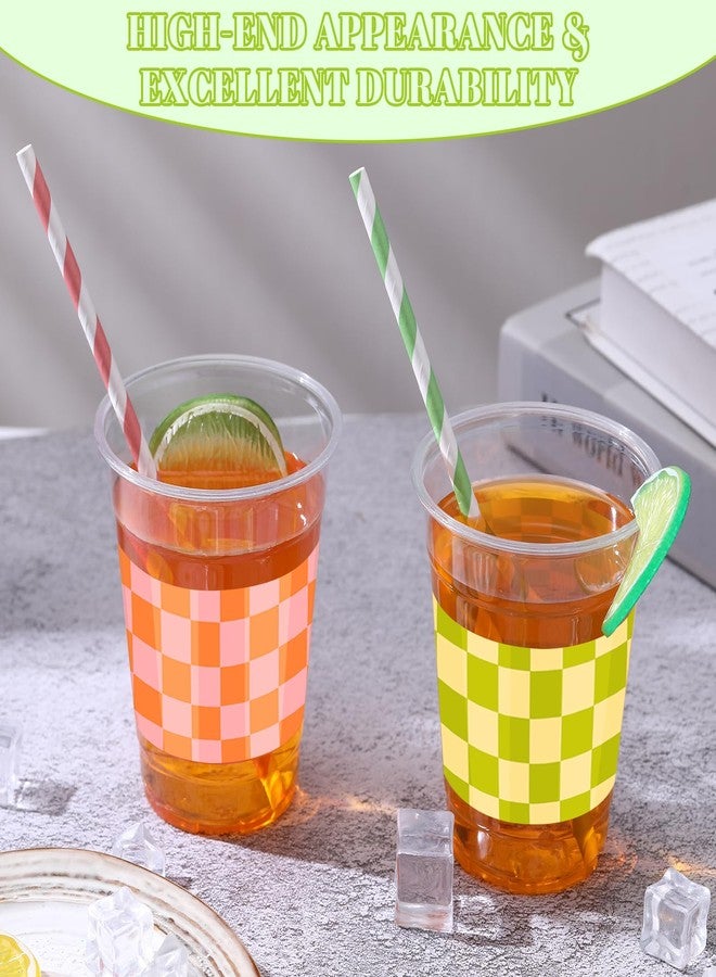 Vesici 100 Pack Pink Green Checkered Plastic Cups with Straws 12oz Disposable Checkered Clear Cups Retro Party Supplies for Baby Shower Birthday Wedding - Image 5