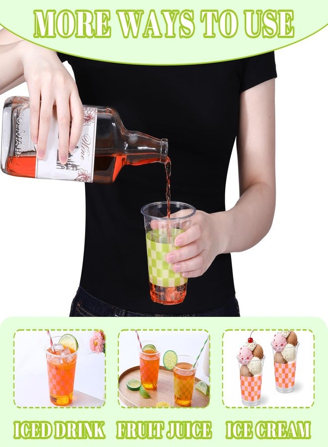Vesici 100 Pack Pink Green Checkered Plastic Cups with Straws 12oz Disposable Checkered Clear Cups Retro Party Supplies for Baby Shower Birthday Wedding - Image 4