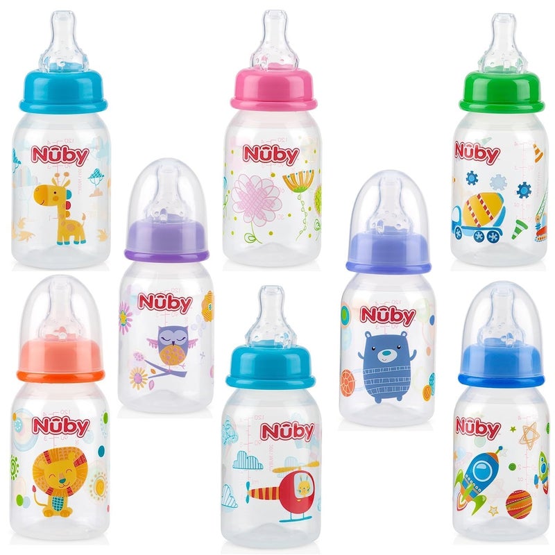 Nuby زجاجة نوبى المطبوعة غير القابلة للتقطير 4 أونصات عبوة واحدة من زجاجة واحدة قد تختلف الألوان - Image 1