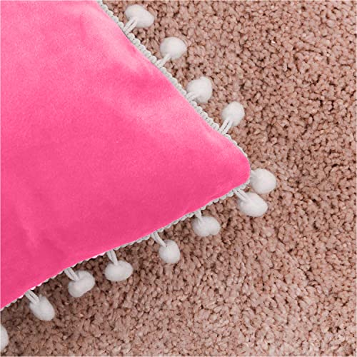 CottonFry Set of 2 Cushion Covers/Throw Pillow Covers Size 12"X12" Inches with Pom Poms, Soft Square Velvet Pillowcases Home Decor (Radiant Pink, Pack of 2) - Image 4