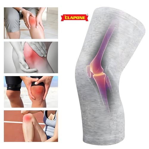 CLAPONE Knee Warmers, Long Cotton Knee Sleeves - For Women, Men, Circulation Improvement and Joint Pain Relief for Arthritis Knees, Knitted Binchotan Yarn, Thick, One Pair (Grey, XL) - Image 2