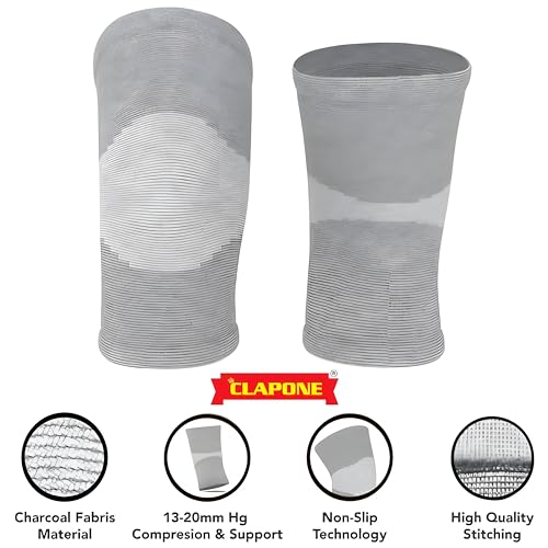 CLAPONE Knee Warmers, Long Cotton Knee Sleeves - For Women, Men, Circulation Improvement and Joint Pain Relief for Arthritis Knees, Knitted Binchotan Yarn, Thick, One Pair (Grey, XL) - Image 3