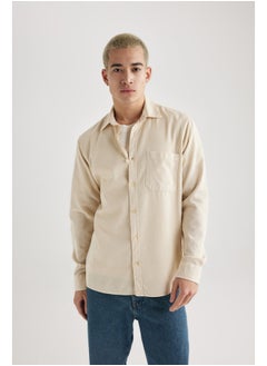Man Regular Fit Polo Neck Woven Long Sleeve Shirt