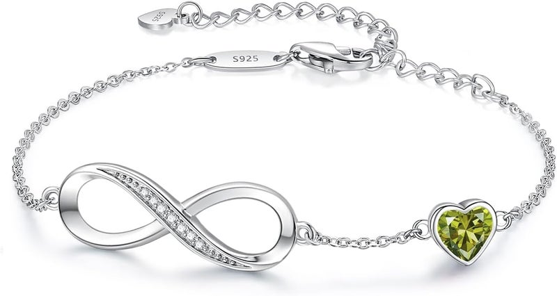 CDE Infinity Heart Birthstone Charm Link Bracelet for Women 925 Sterling Silver Adjustable Mother's Day Christmas Day Gift Anniversary Birthday Jewelry for Wife Girlfriend Her - Image 1