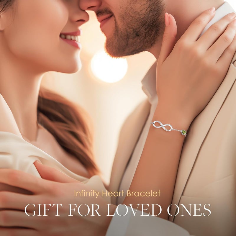 CDE Infinity Heart Birthstone Charm Link Bracelet for Women 925 Sterling Silver Adjustable Mother's Day Christmas Day Gift Anniversary Birthday Jewelry for Wife Girlfriend Her - Image 3