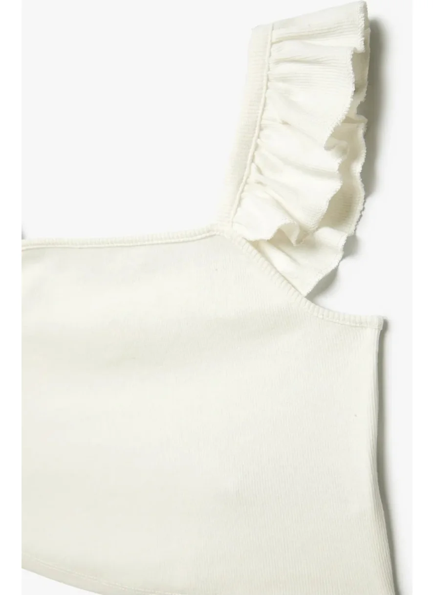 كوتون Girl's Undershirt with Straps, Frills, Square Collar, Textured 4SKG10163AK