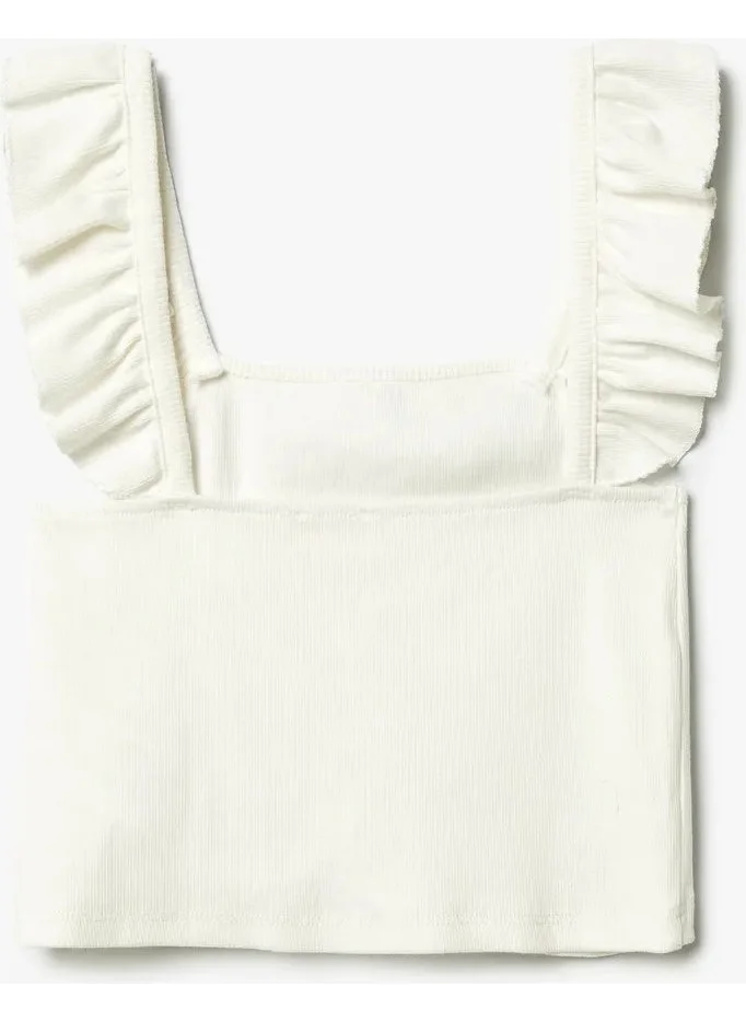 KOTON Girl's Undershirt with Straps, Frills, Square Collar, Textured 4SKG10163AK