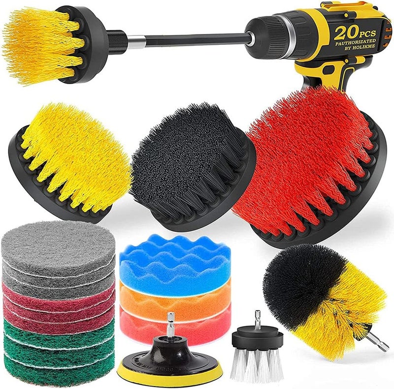 N.C NC 20PCS Drill Brush Attachments Set-Scrub Pads & Sponge,Buffing Pads,Power Scrubber Brush with Extend Long Attachment,Car Polishing Pad Kit for Cleaning Pool Tile,Sinks,Brick,Ceramic,Marble, Auto Lightweight - Image 1