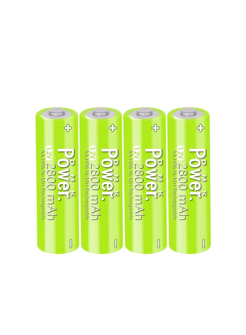 دي أم كيه باور بطاريات DMK Power AA قابلة لإعادة الشحن باللون الأخضر، بطاريات عالية السعة 2800 مللي أمبير/ساعة 1.2 فولت NiMH منخفضة التفريغ الذاتي (4 قطع) - Image 1