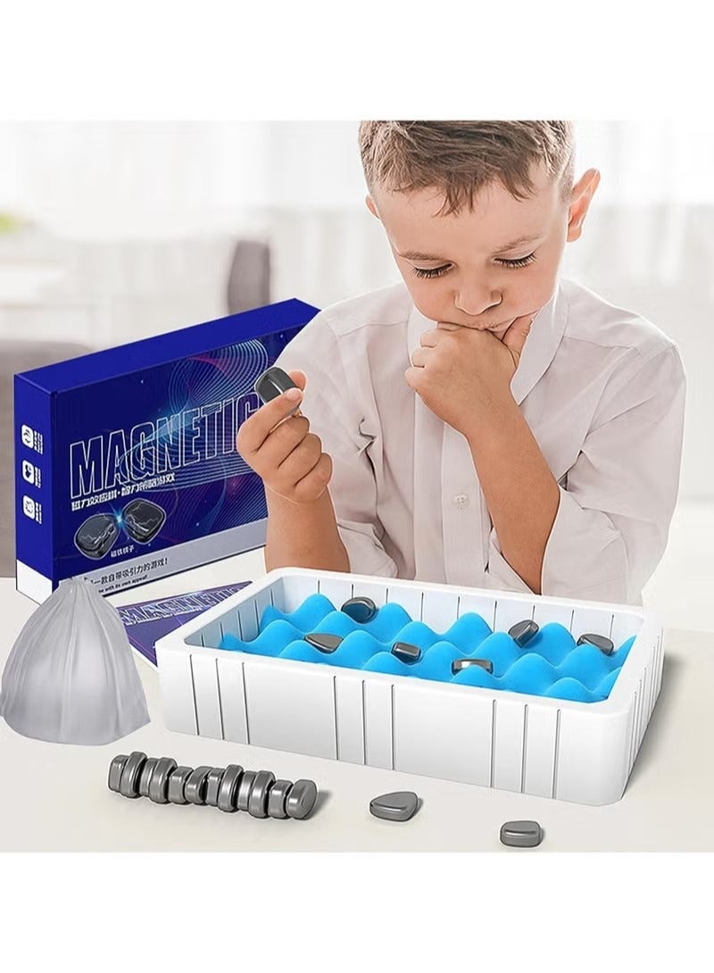 Magnetic Chess Game, Magnetic Chess with Stones, with 20 Magnetic Chess Pieces, 1 Sponge Chess Board, 1 Rope, Magnetic Game for Logic Training, Fun Tabletop Family Game for Kids and Adults（A） - Image 2