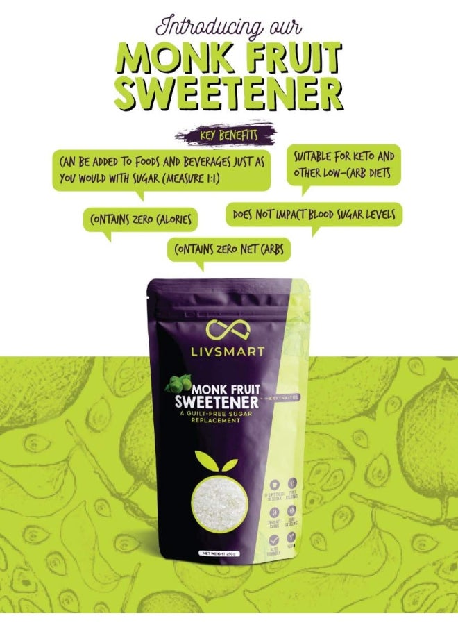 Livsmart Monk Fruit Sweetener, Zero Calorie Sugar Substitute, Keto Friendly (250g) - Image 4