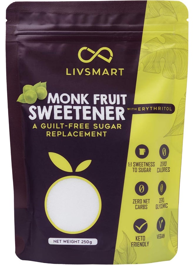 Livsmart Monk Fruit Sweetener, Zero Calorie Sugar Substitute, Keto Friendly (250g) - Image 1