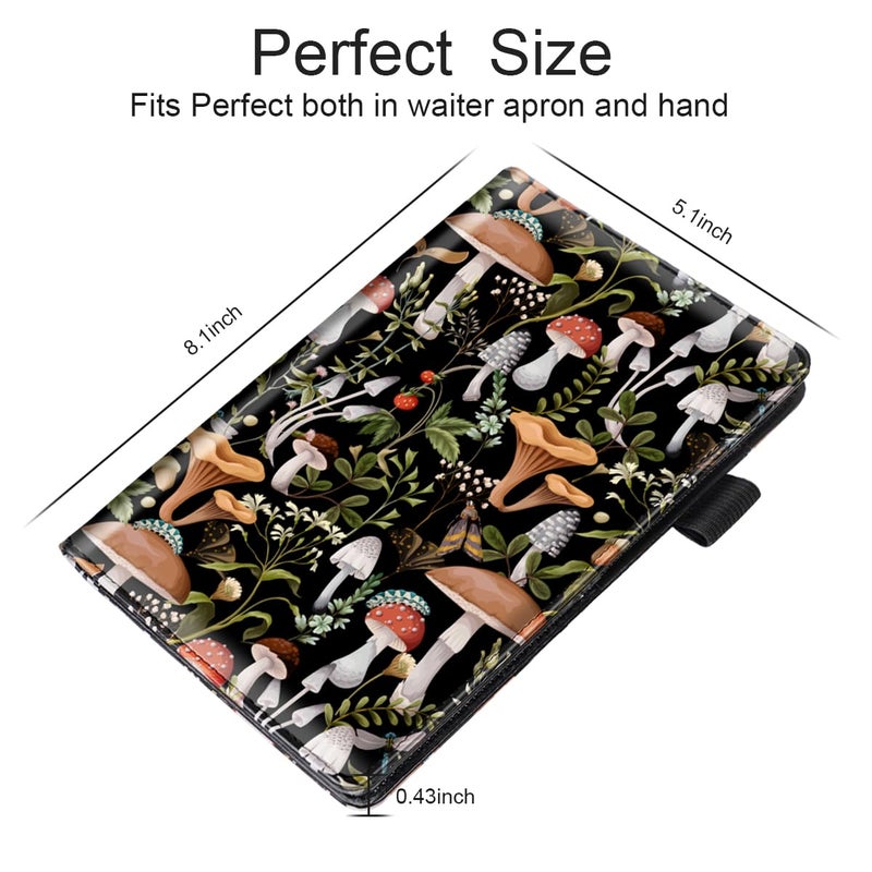 WAVEYU Server Book for Waitress Book with Zipper Pocket, Cute Server Books for Waiter Leather, Money Organizer Wallet, Cash Check Bill Receipt Holder Presenter, 8x5 inch, Mushroom Pattern - Image 4