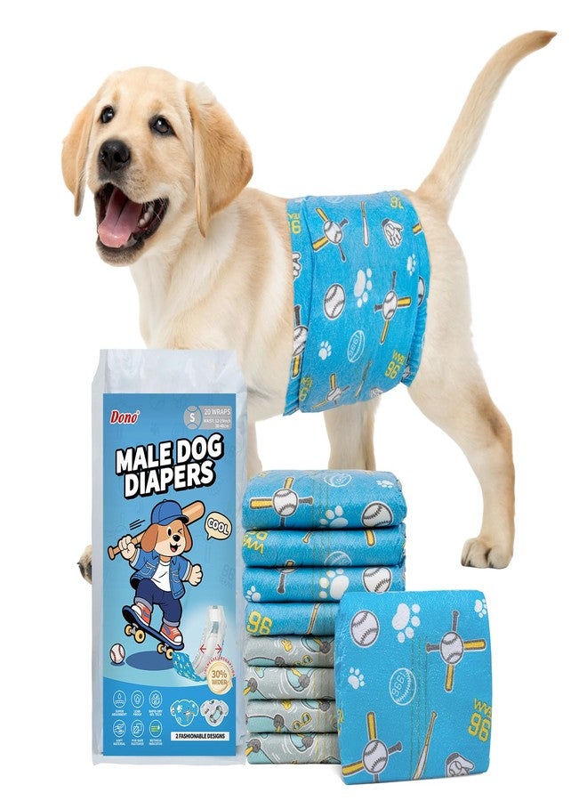 Dono Dog Diapers Male 20ct, Widened Disposable Male Dog Wraps, Super Absorbent Doggie Belly Bands with Wetness Indicator, Leak-Proof Puppy Pampers for Incontinence Excitable Urination, Small - Image 1