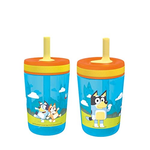 Zak Designs 15oz Bluey Kelso Tumbler Set LeakProof ScrewOn Lid with Straw Made of Durable Plastic and Silicone Perfect Bundle for Kids 2 Count Pack of 1