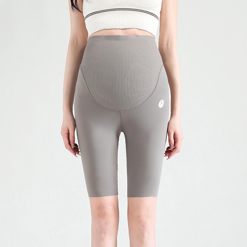 2024 Summer Maternity Capri Yoga Shark Pants Light brown - Image 1