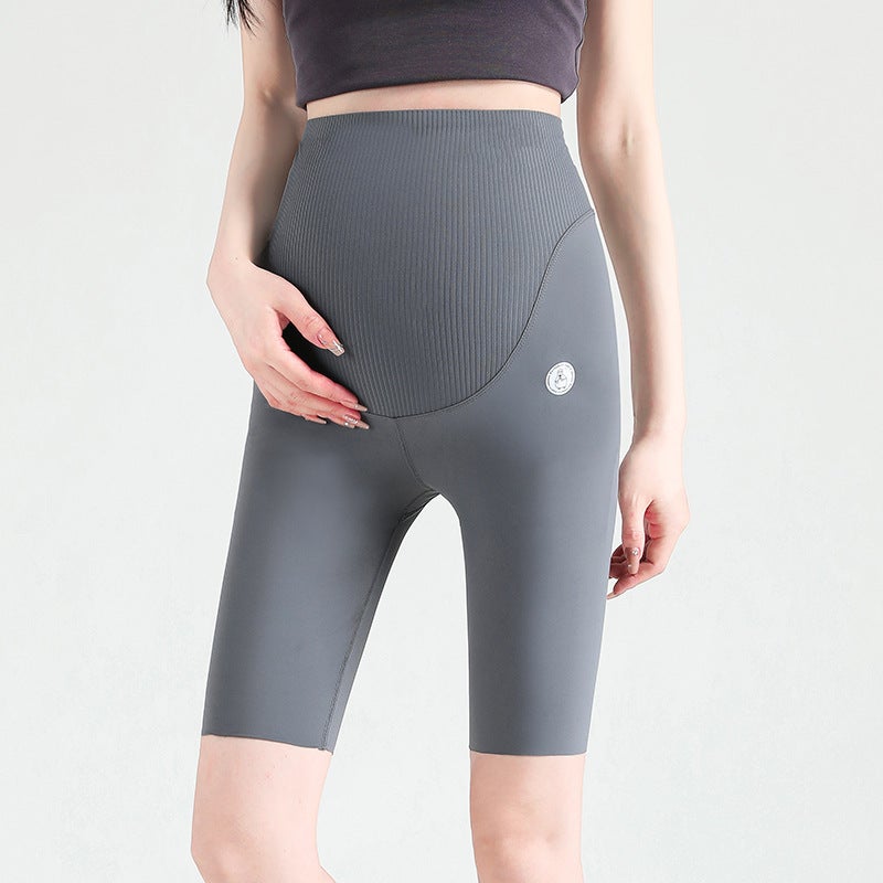 2024 Summer Maternity Capri Yoga Shark Pants Light brown - Image 2