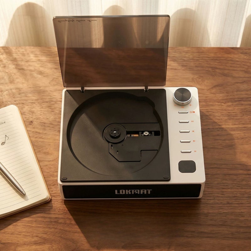 لقمات مشغل وسائط Lokmat CD201 Portable CD Player, Multi-Mode Playback, Remote Control, Wireless Speaker and AUX HiFi Audio, White - Image 3