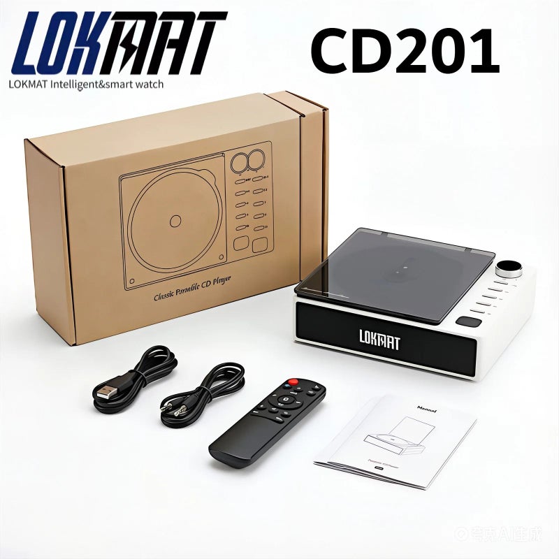 لقمات مشغل وسائط Lokmat CD201 Portable CD Player, Multi-Mode Playback, Remote Control, Wireless Speaker and AUX HiFi Audio, White - Image 2