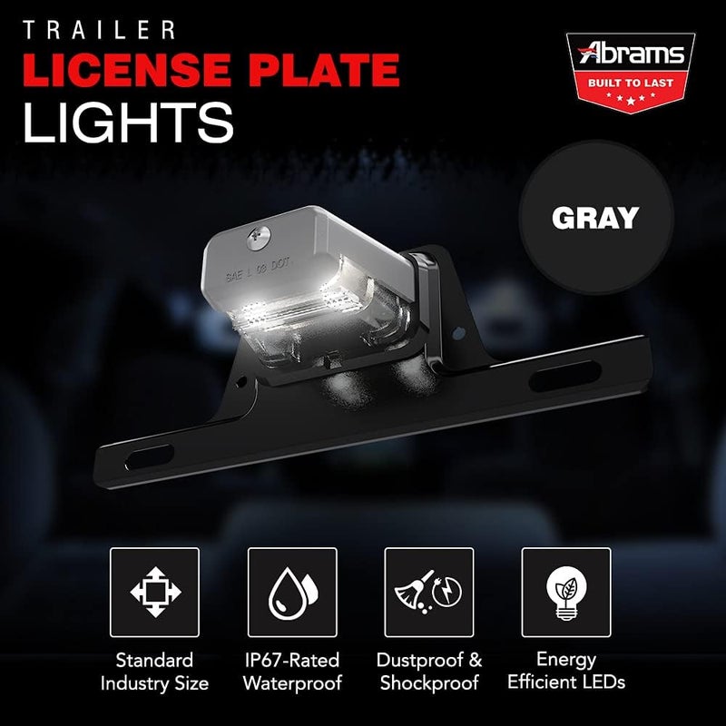 Abrams LED Trailer License Plate Light with Bracket - SAE/DOT Certified, Waterproof, Heavy Duty for Trucks, RVs, and ATVs - Gray - Image 2