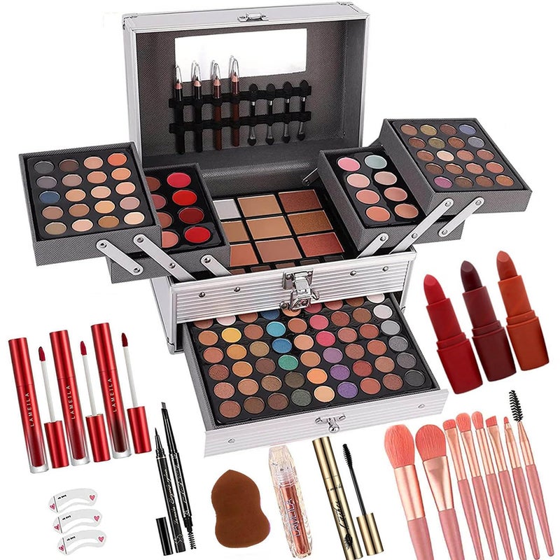 UNIFULL 132 Color All In One Makeup For Women Full KitProfessional Makeup KitMakeup Gift Set for WomenGirlsTeensInclude eyeshadowlipstickconcealerLip GlossEyelinerMascara006N2Silver