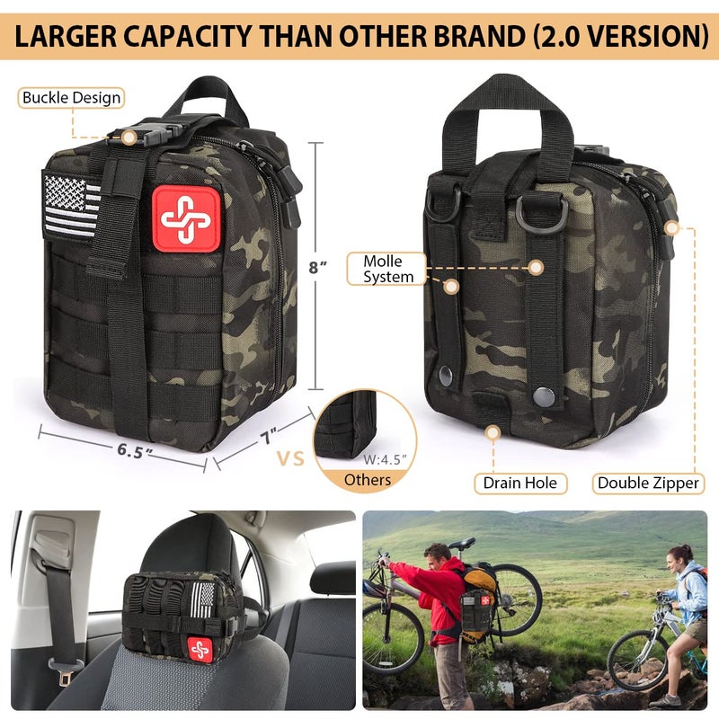 HIHEGD Survival Kit, 250Pcs Survival Gear First Aid Kit with Molle System Compatible Bag and Emergency Tent, Emergency Kit for Earthquake, Outdoor Adventure, Hiking, Hunting, Gifts for Men Women - Image 2