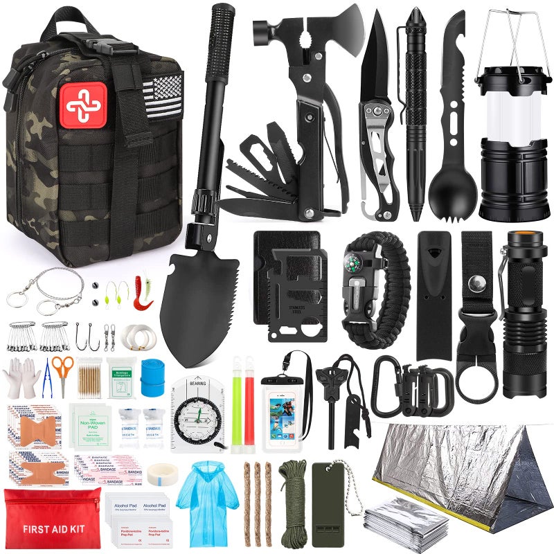 HIHEGD Survival Kit, 250Pcs Survival Gear First Aid Kit with Molle System Compatible Bag and Emergency Tent, Emergency Kit for Earthquake, Outdoor Adventure, Hiking, Hunting, Gifts for Men Women - Image 1