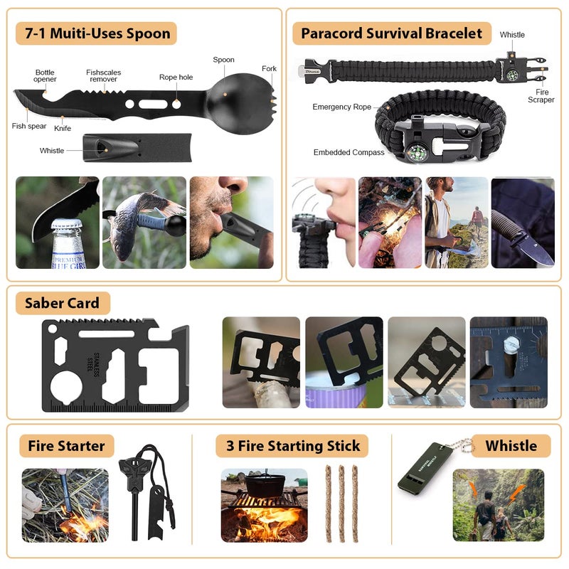 HIHEGD Survival Kit, 250Pcs Survival Gear First Aid Kit with Molle System Compatible Bag and Emergency Tent, Emergency Kit for Earthquake, Outdoor Adventure, Hiking, Hunting, Gifts for Men Women - Image 5