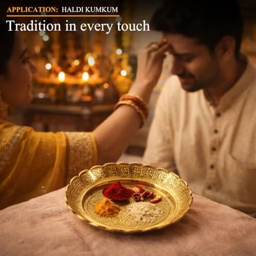 Klassic 5 Inch Engraved Pure Brass Pooja Thali | Handcrafted Small Puja Plate with Floral Design | Ideal for Prasad, Bhog, Aarti & Daily Mandir Use - Image 5